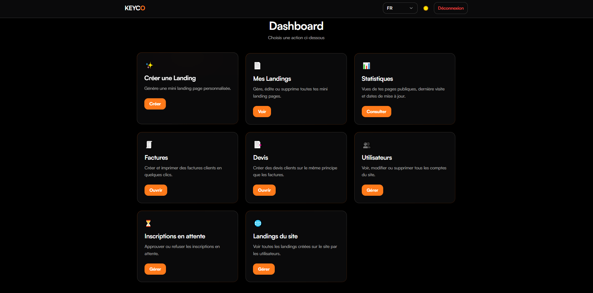 Tableau de bord KEYCO